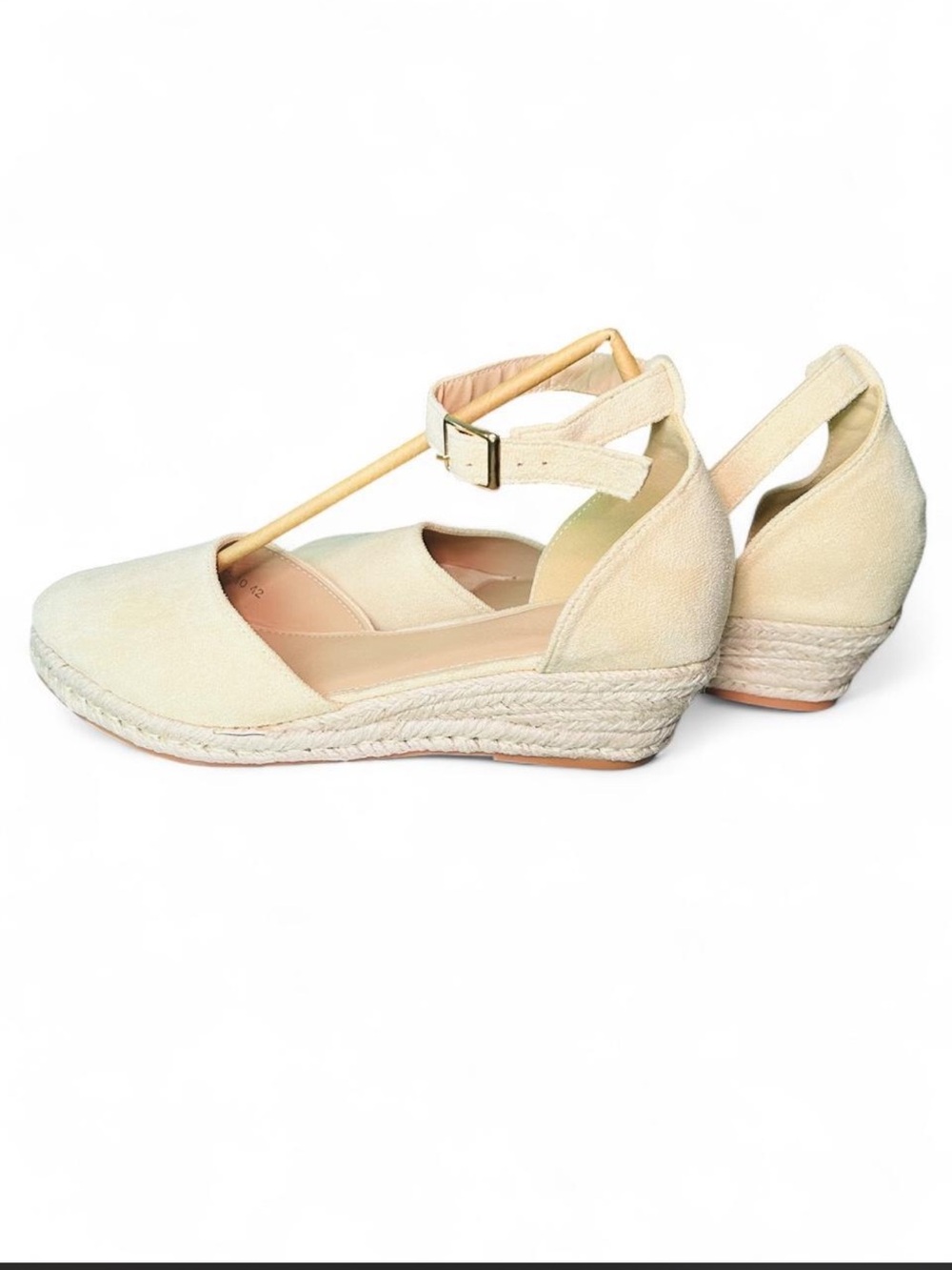 NWOT Women's Cream Espadrille Wedge Ankle Strap Sandals